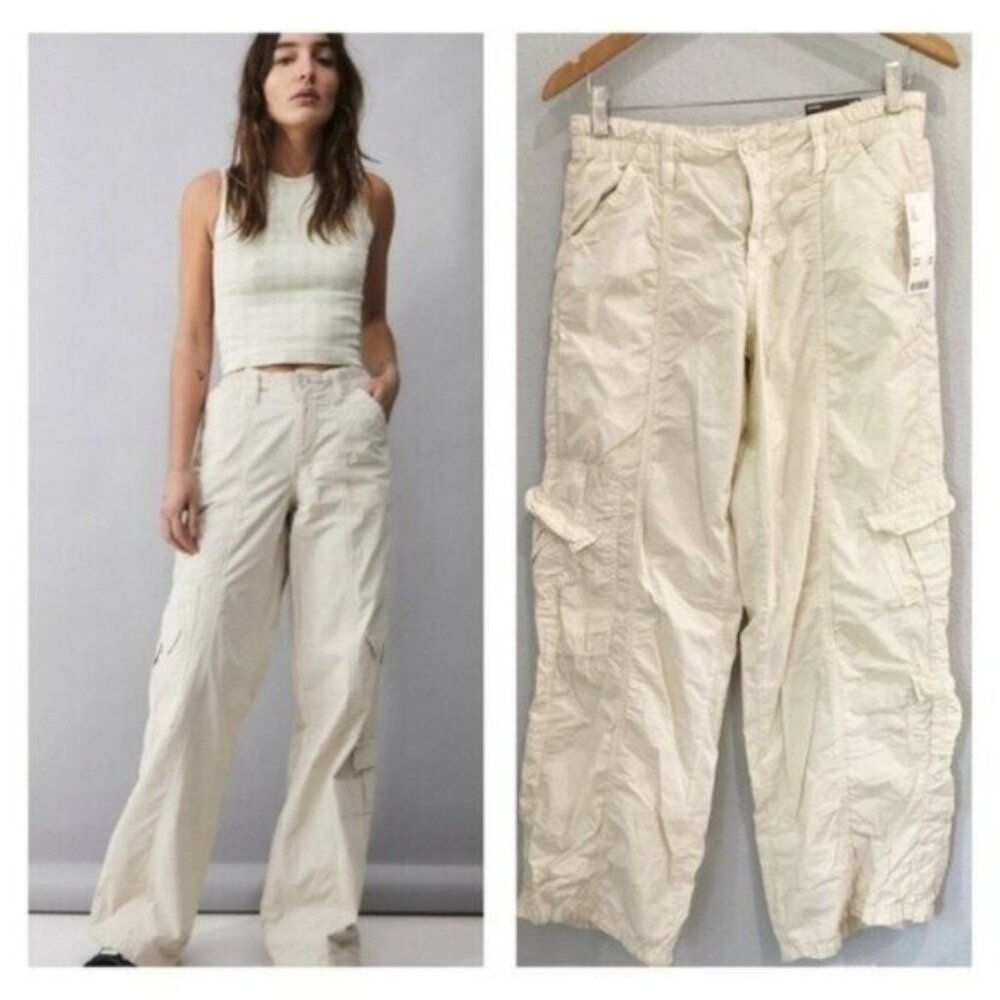 Urban Outfitters Cream Cargo Straight-Leg Pants